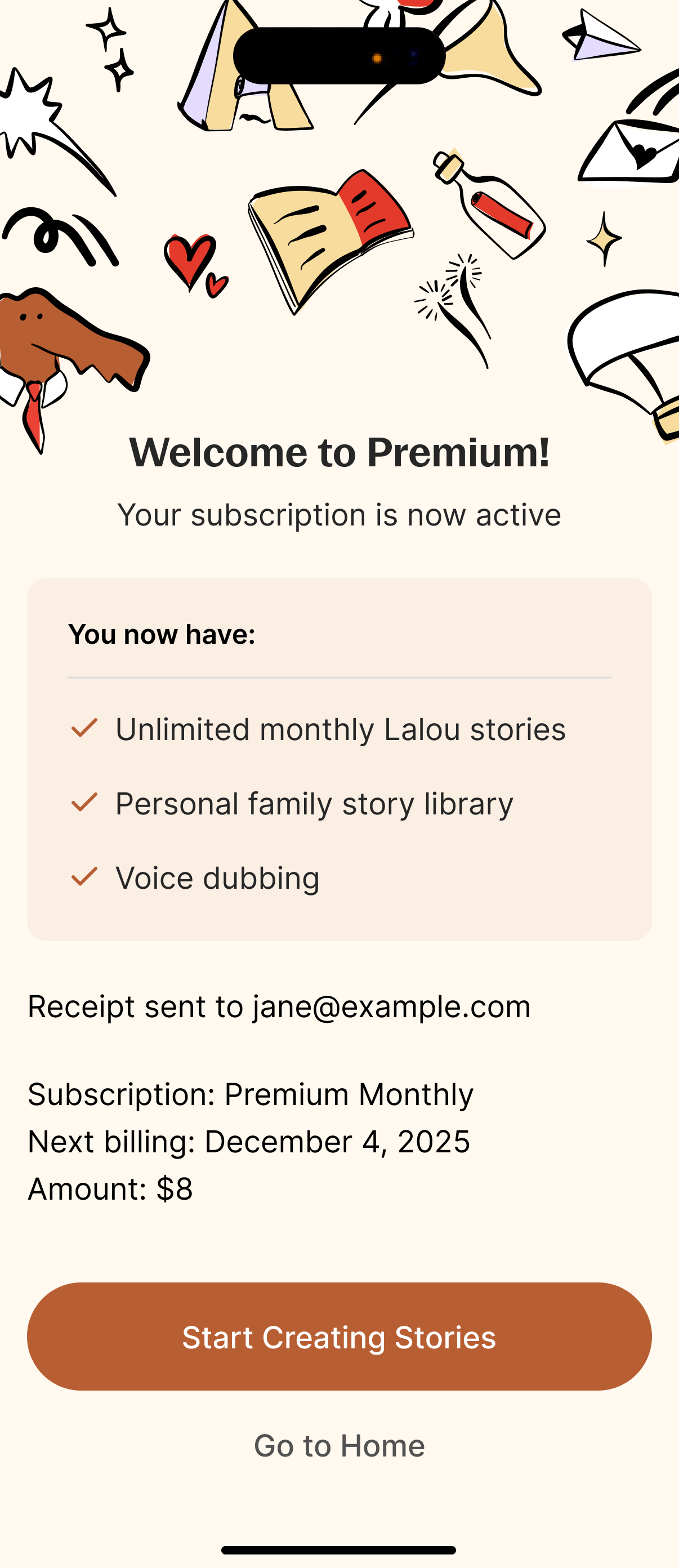 App screen - Success