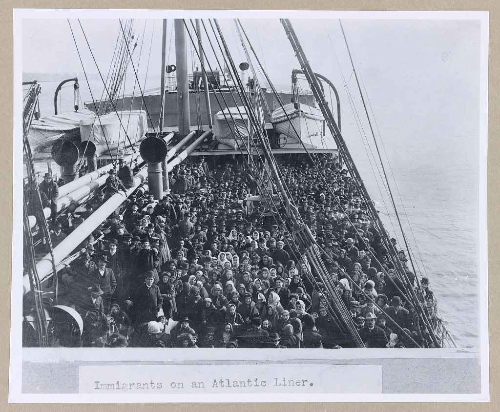 Archival ship-deck photograph, progressively treated in the Perebel duotone