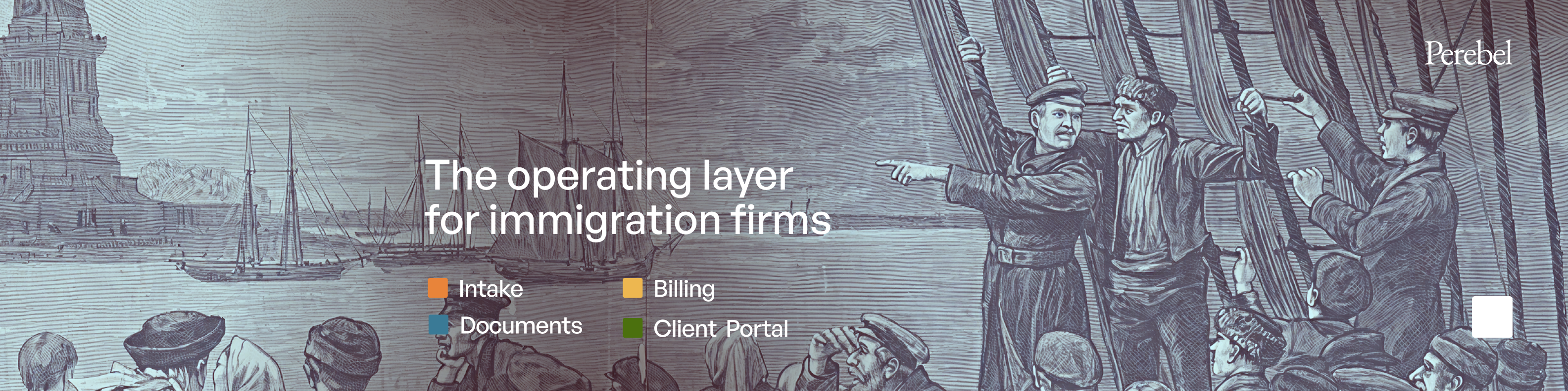 Perebel LinkedIn banner — archival engraving